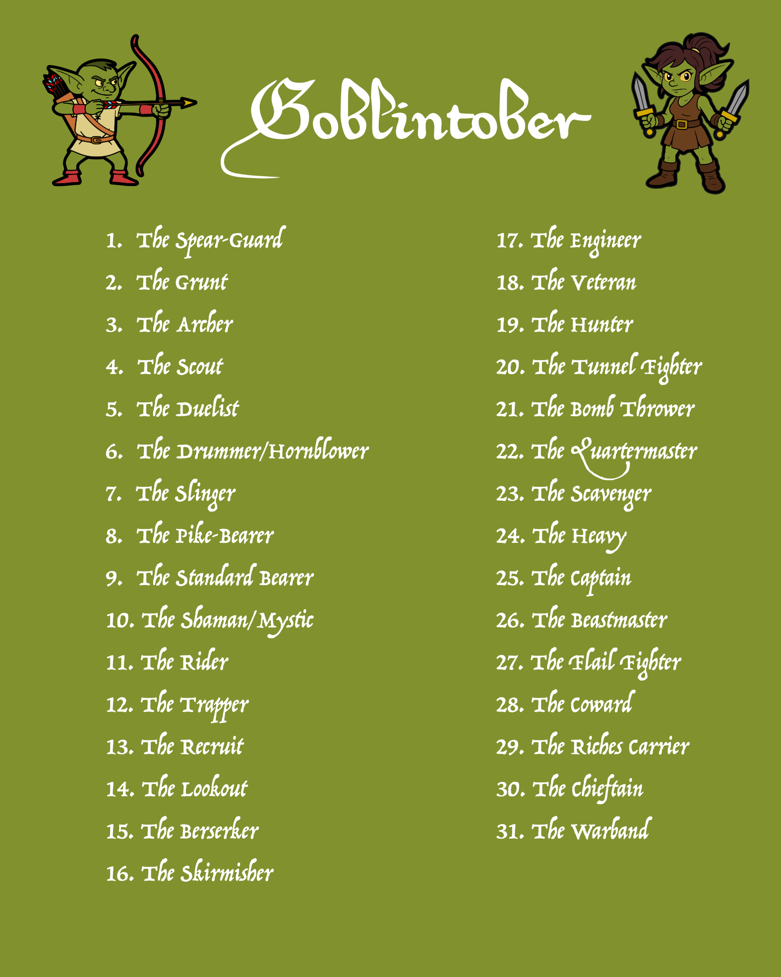 Goblintober schedule