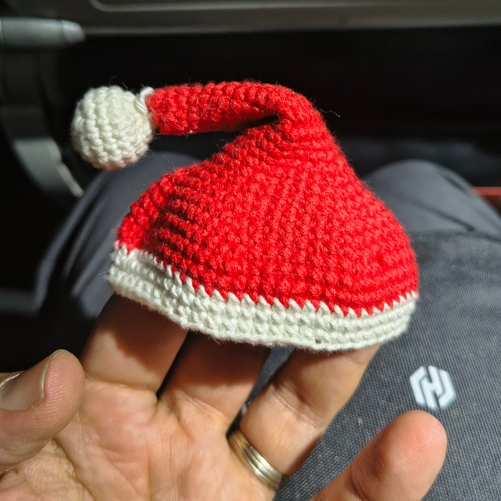 Christmas Santa hat detail showing the white brim and red body